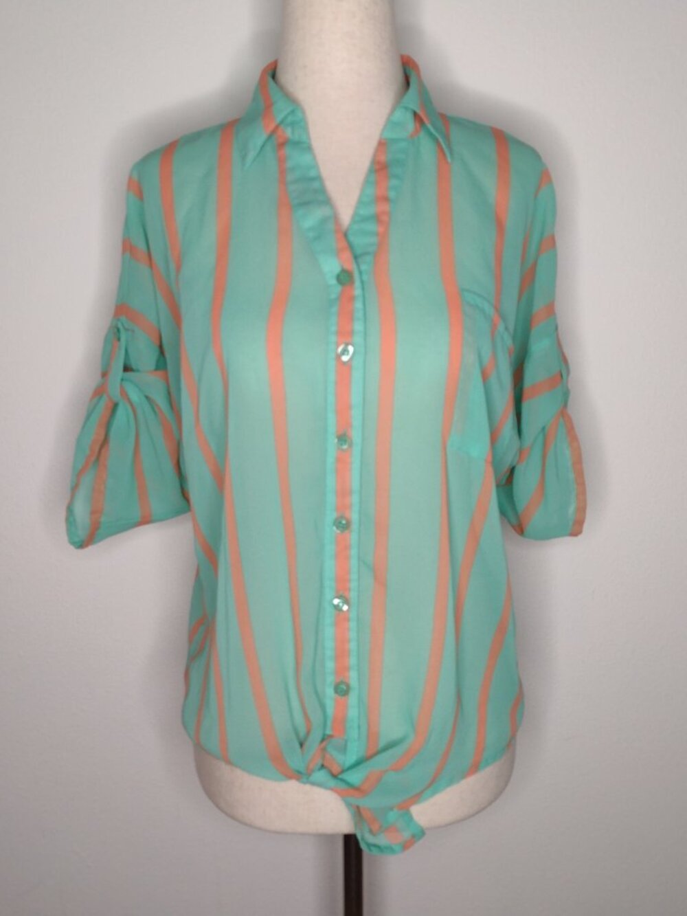 Preloved Bailey/44 Women's Green/Orange Button Down Shirt Size XS